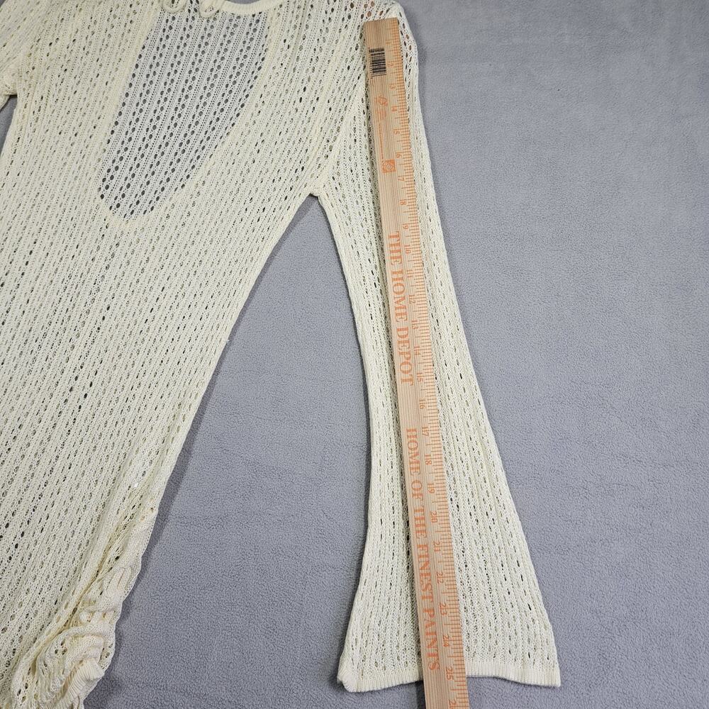 Crochet Cover Up Dress Women Medium Bell Sleeve Cinch Sides Open Knit Beige Swim - Picture 12 of 14